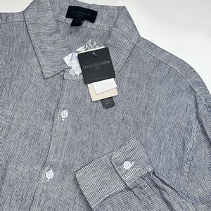 Magaschoni Man linen blend long sleeve button front‎ shirt sz S